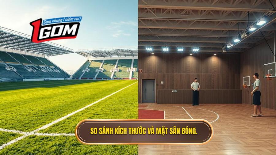 1. So sánh kích thước và mặt sân bóng.